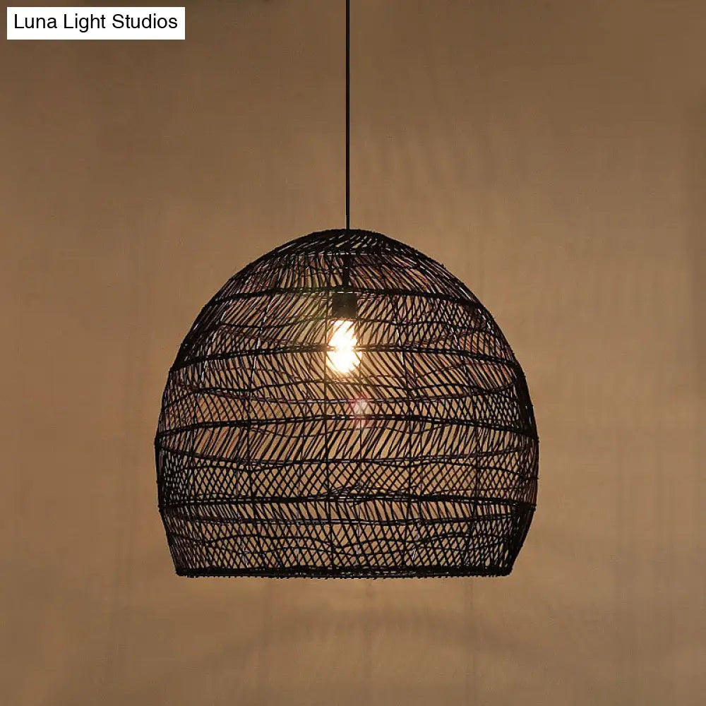 Woven Natural Fiber Dome Hanging Light Fixture – Bohemian Handcrafted Ceiling Lamp for Dining Room, Kitchen Island, Bedroom – Adjustable | Thomler