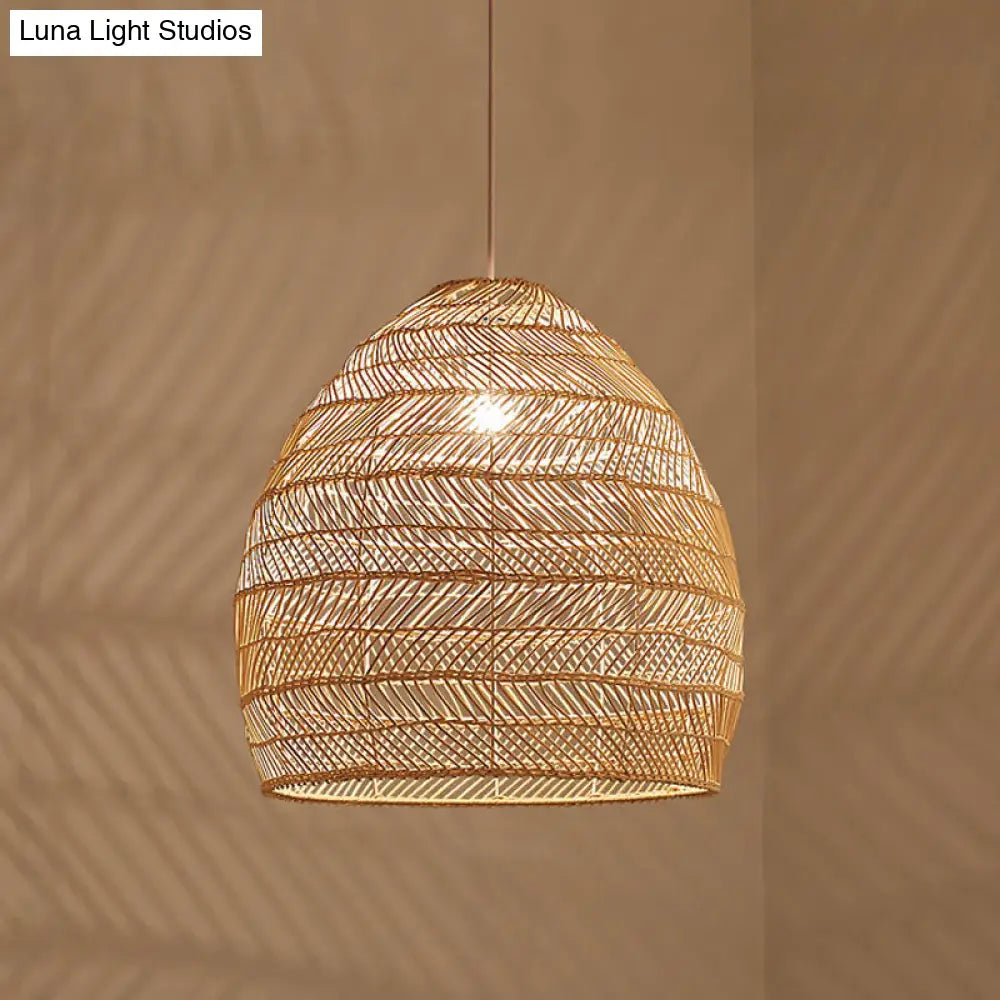 Woven Natural Fiber Dome Hanging Light Fixture – Bohemian Handcrafted Ceiling Lamp for Dining Room, Kitchen Island, Bedroom – Adjustable | Thomler