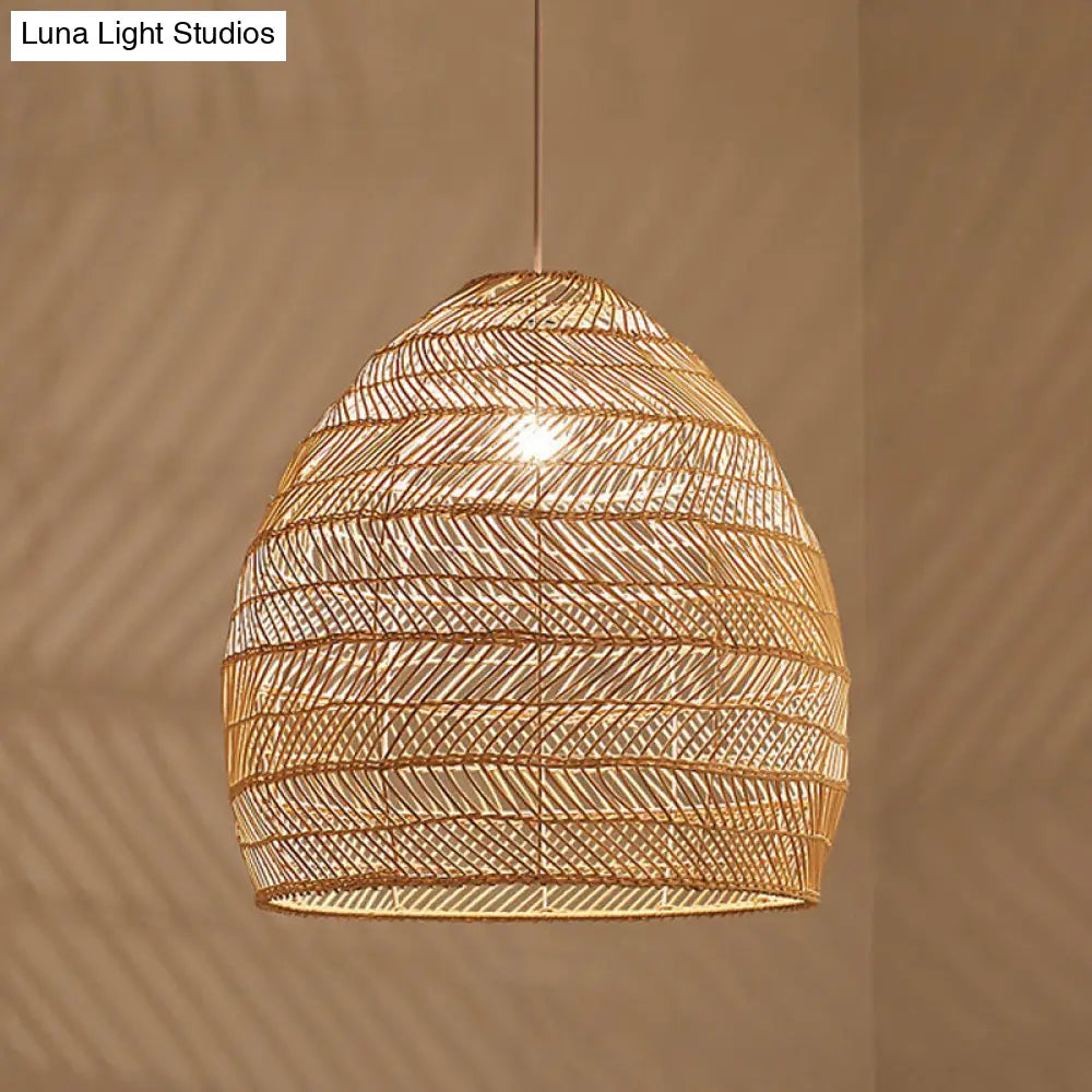 Woven Natural Fiber Dome Hanging Light Fixture – Bohemian Handcrafted Ceiling Lamp for Dining Room, Kitchen Island, Bedroom – Adjustable | Thomler