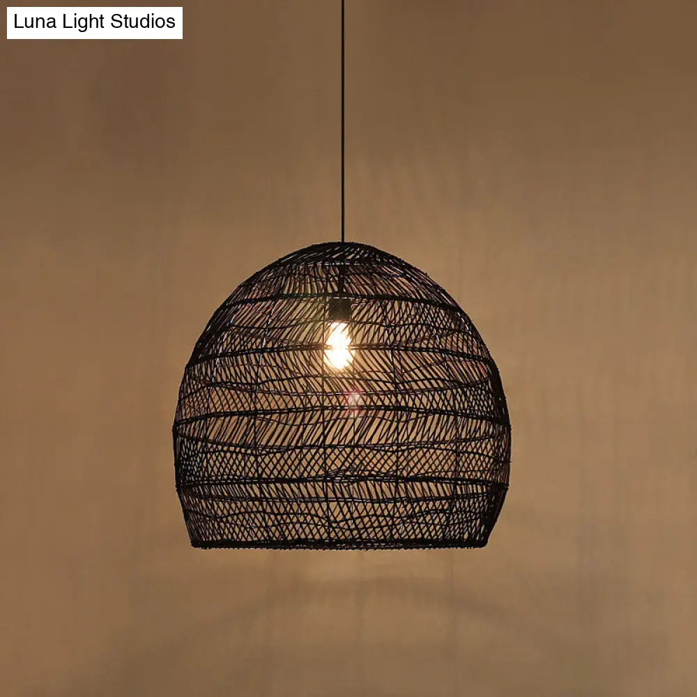 Woven Natural Fiber Dome Hanging Light Fixture – Bohemian Handcrafted Ceiling Lamp for Dining Room, Kitchen Island, Bedroom – Adjustable | Thomler