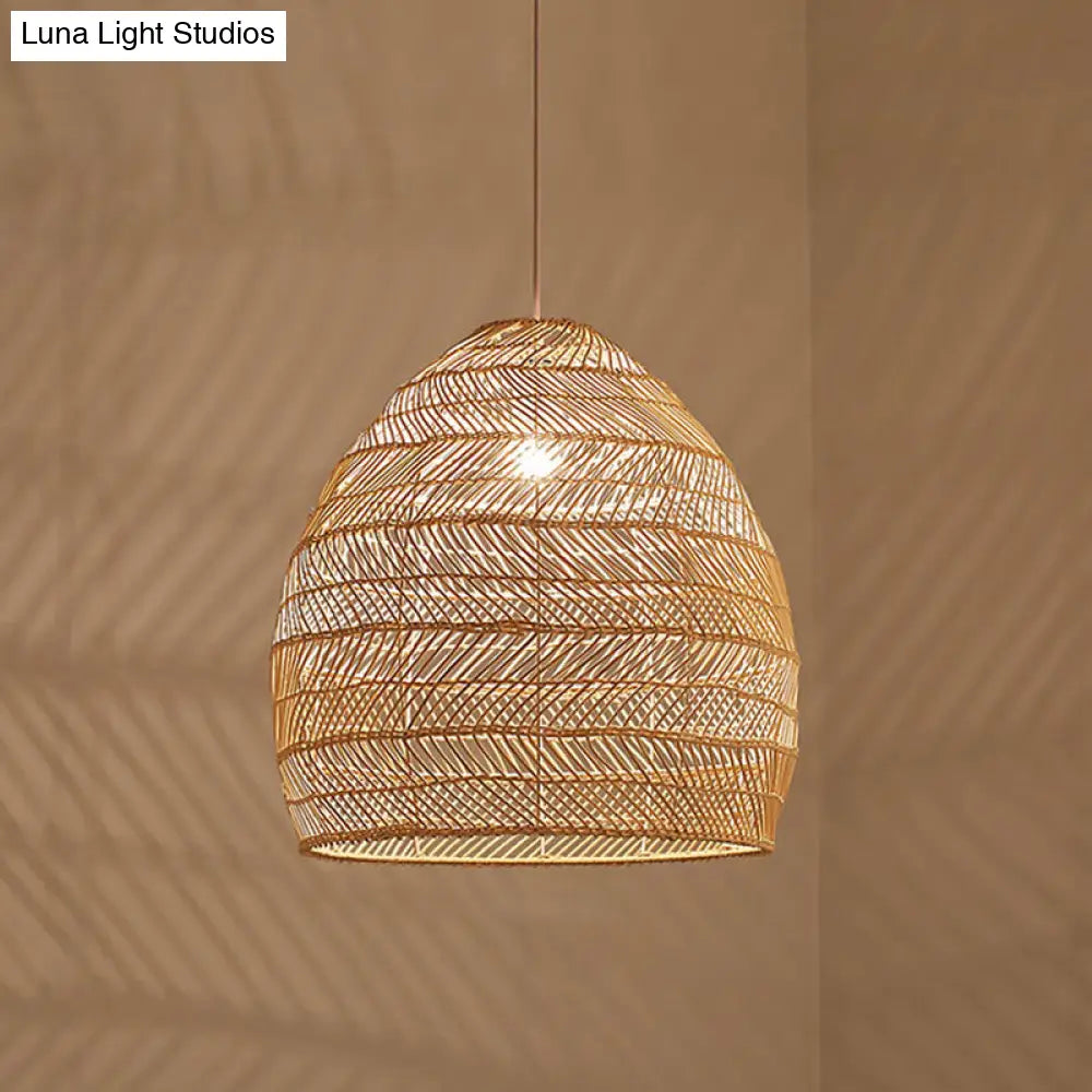 Woven Natural Fiber Dome Hanging Light Fixture – Bohemian Handcrafted Ceiling Lamp for Dining Room, Kitchen Island, Bedroom – Adjustable | Thomler