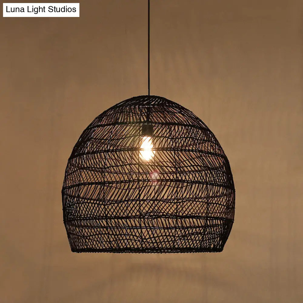 Woven Natural Fiber Dome Hanging Light Fixture – Bohemian Handcrafted Ceiling Lamp for Dining Room, Kitchen Island, Bedroom – Adjustable | Thomler