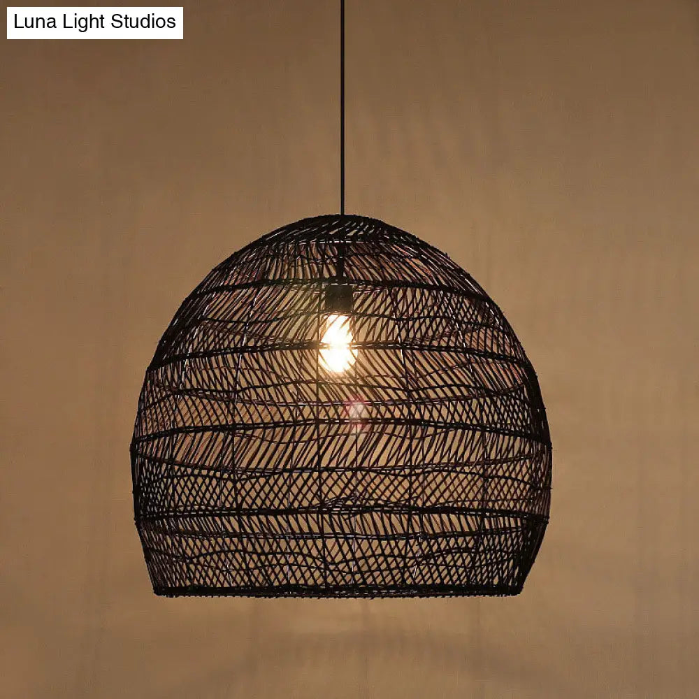 Woven Natural Fiber Dome Hanging Light Fixture – Bohemian Handcrafted Ceiling Lamp for Dining Room, Kitchen Island, Bedroom – Adjustable | Thomler