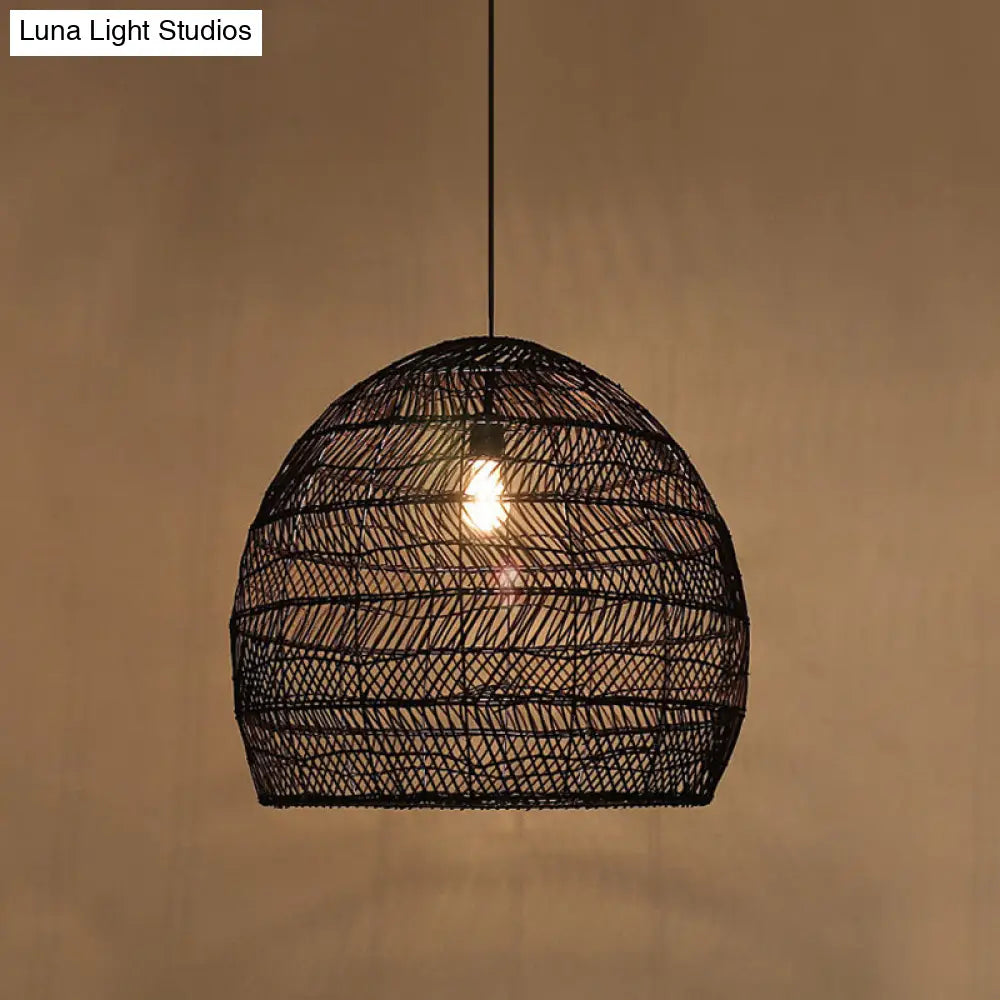 Woven Natural Fiber Dome Hanging Light Fixture – Bohemian Handcrafted Ceiling Lamp for Dining Room, Kitchen Island, Bedroom – Adjustable | Thomler