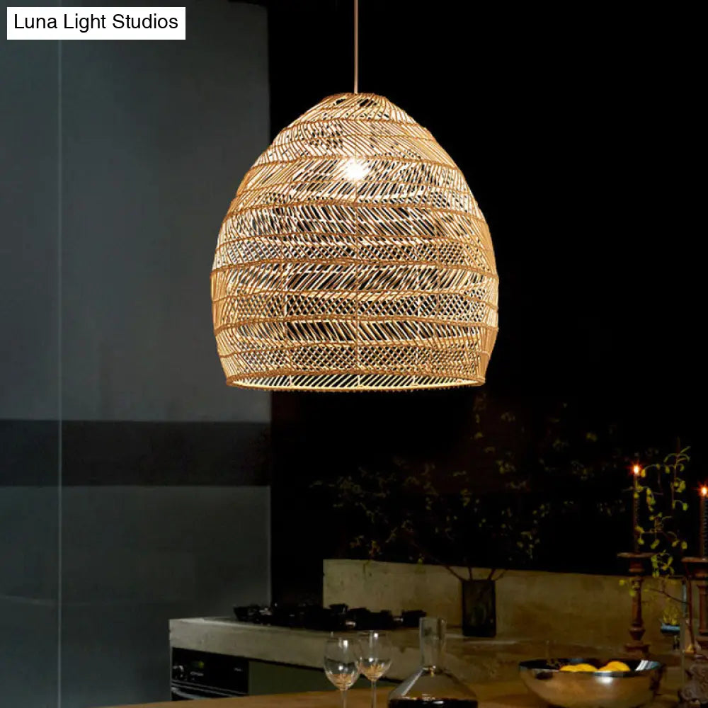 Woven Natural Fiber Dome Hanging Light Fixture – Bohemian Handcrafted Ceiling Lamp for Dining Room, Kitchen Island, Bedroom – Adjustable | Thomler