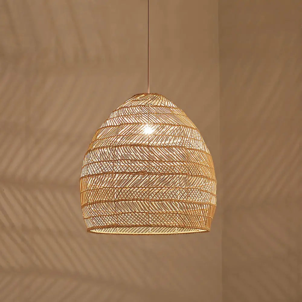 Woven Natural Fiber Dome Hanging Light Fixture – Bohemian Handcrafted Ceiling Lamp for Dining Room, Kitchen Island, Bedroom – Adjustable | Thomler