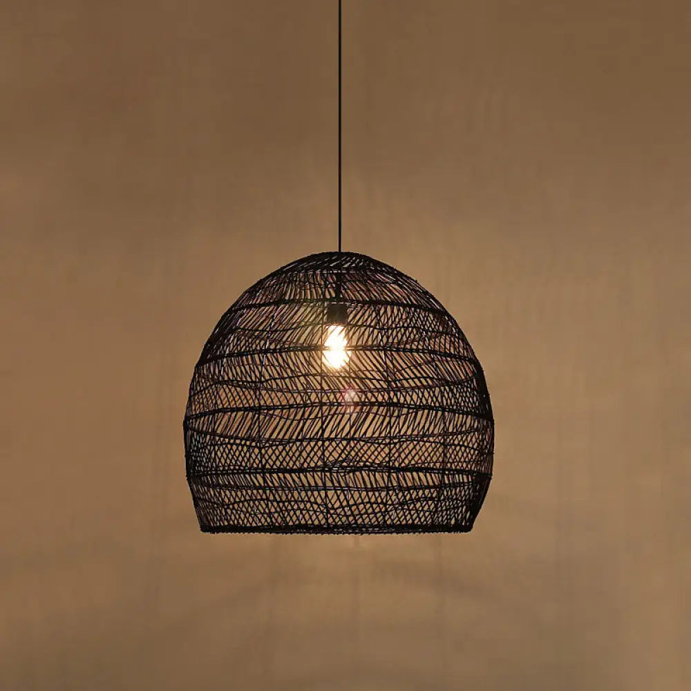 Woven Natural Fiber Dome Hanging Light Fixture – Bohemian Handcrafted Ceiling Lamp for Dining Room, Kitchen Island, Bedroom – Adjustable | Thomler