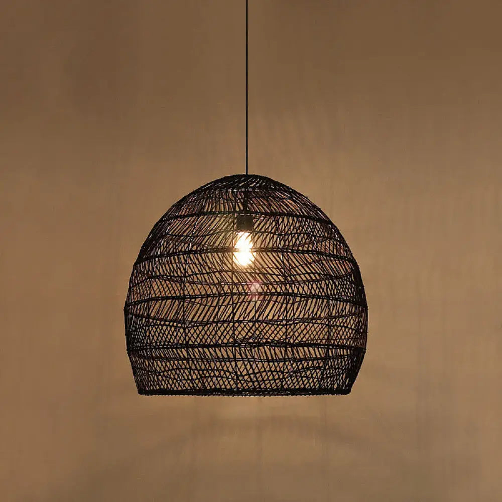 Woven Natural Fiber Dome Hanging Light Fixture – Bohemian Handcrafted Ceiling Lamp for Dining Room, Kitchen Island, Bedroom – Adjustable | Thomler