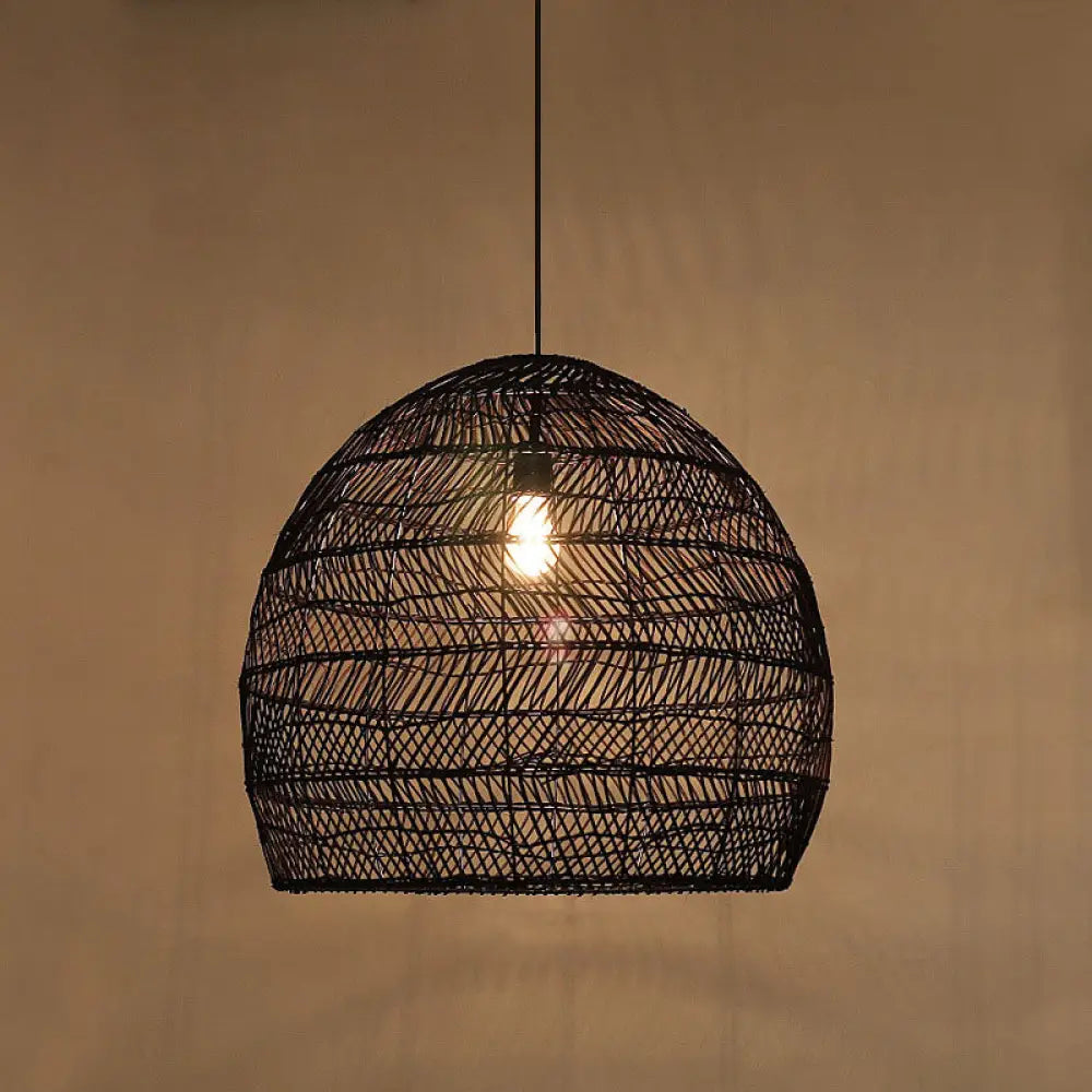 Woven Natural Fiber Dome Hanging Light Fixture – Bohemian Handcrafted Ceiling Lamp for Dining Room, Kitchen Island, Bedroom – Adjustable | Thomler
