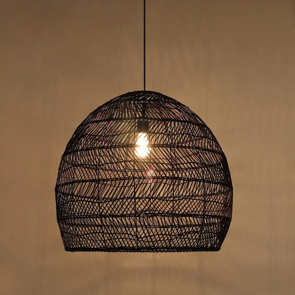 Woven Natural Fiber Dome Hanging Light Fixture – Bohemian Handcrafted Ceiling Lamp for Dining Room, Kitchen Island, Bedroom – Adjustable | Thomler