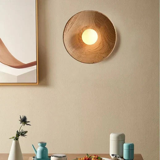 Wall Lamp Wood Glass 27.0 cm Natural Bedroom Hallway Japandi Retro Vintage Ambient Lighting Fixture | Thomler