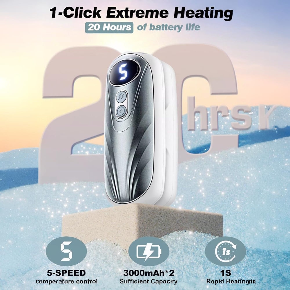 USB Hand Warmers 5-Heat LED Display Pocket Heaters Rechargeable Set 2-Pack for Skiing Winter Commute | Thomler