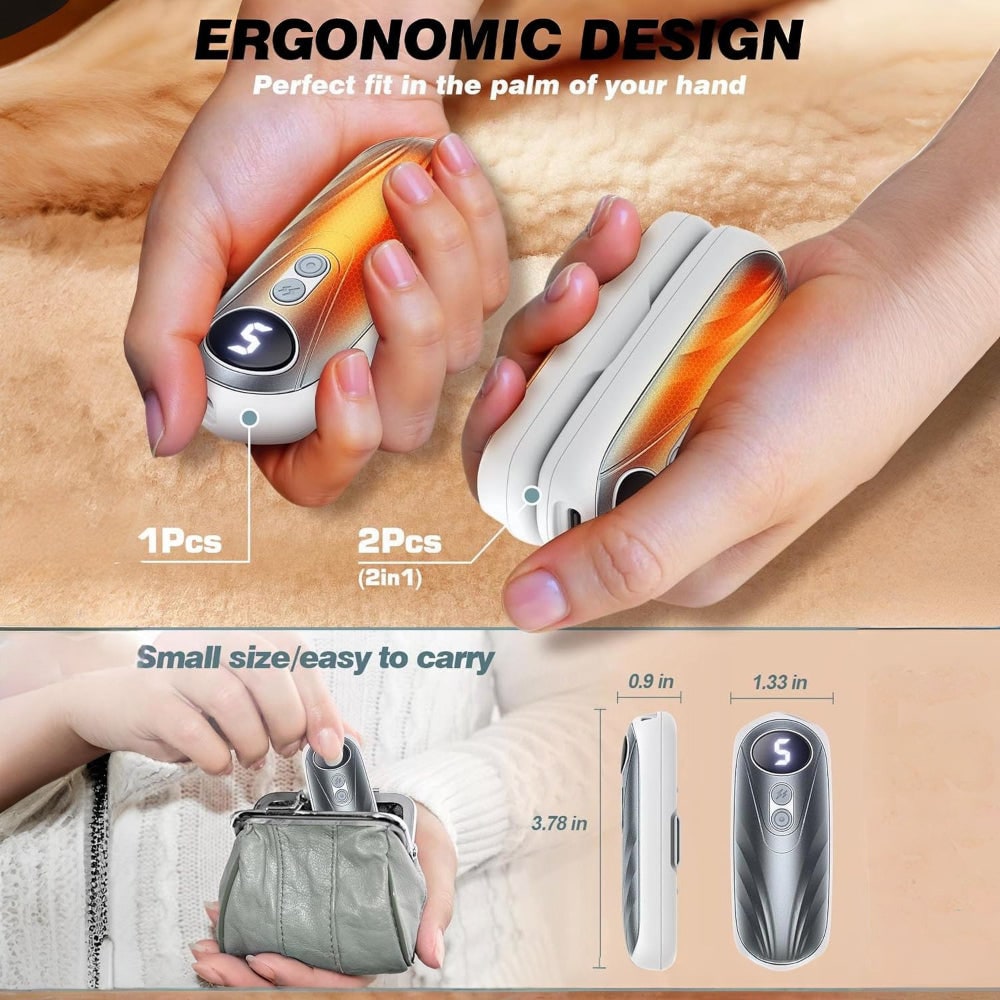 USB Hand Warmers 5-Heat LED Display Pocket Heaters Rechargeable Set 2-Pack for Skiing Winter Commute | Thomler