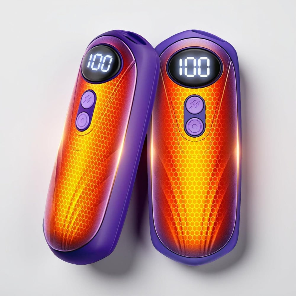 USB Hand Warmers 5-Heat LED Display Pocket Heaters Rechargeable Set 2-Pack for Skiing Winter Commute | Thomler
