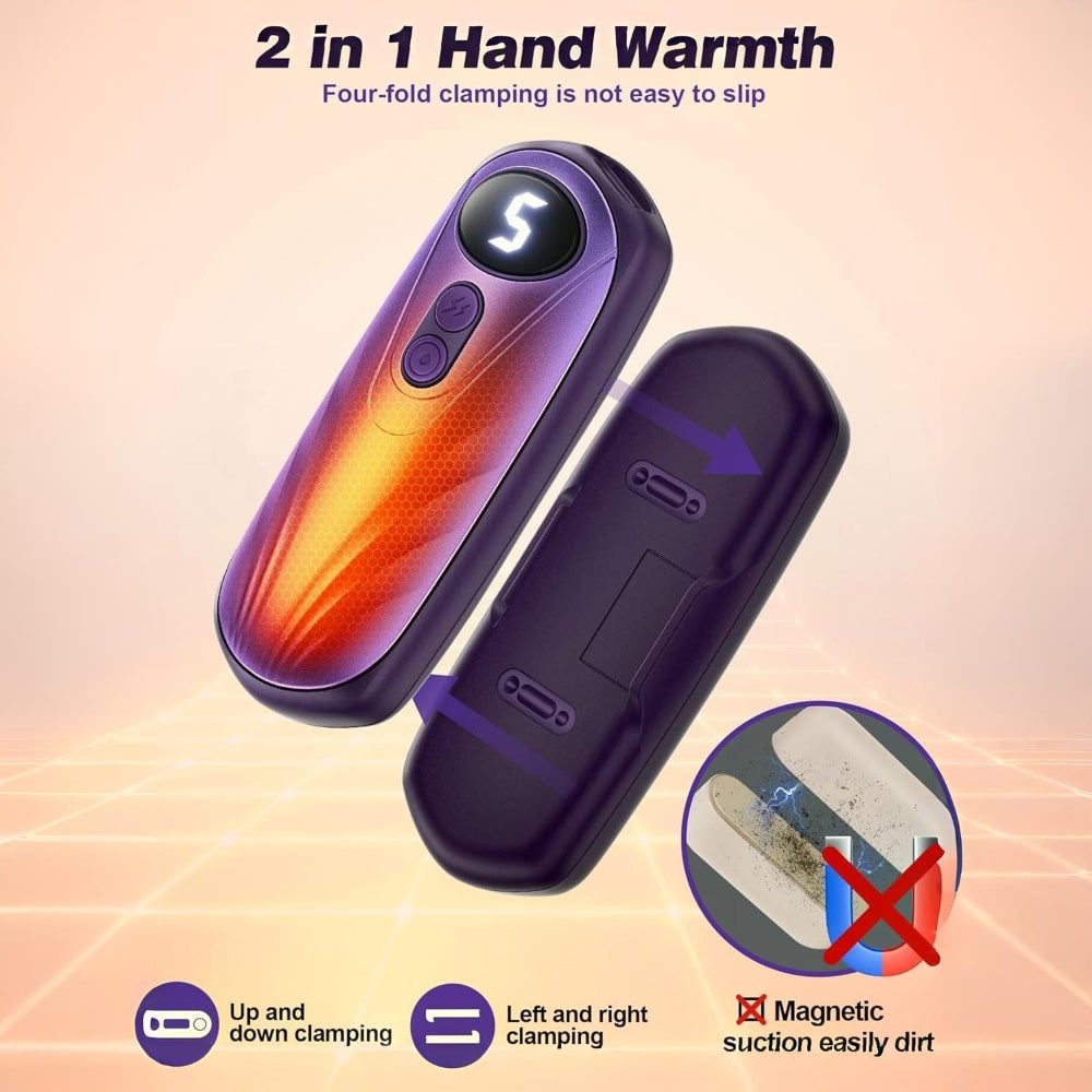 USB Hand Warmers 5-Heat LED Display Pocket Heaters Rechargeable Set 2-Pack for Skiing Winter Commute | Thomler