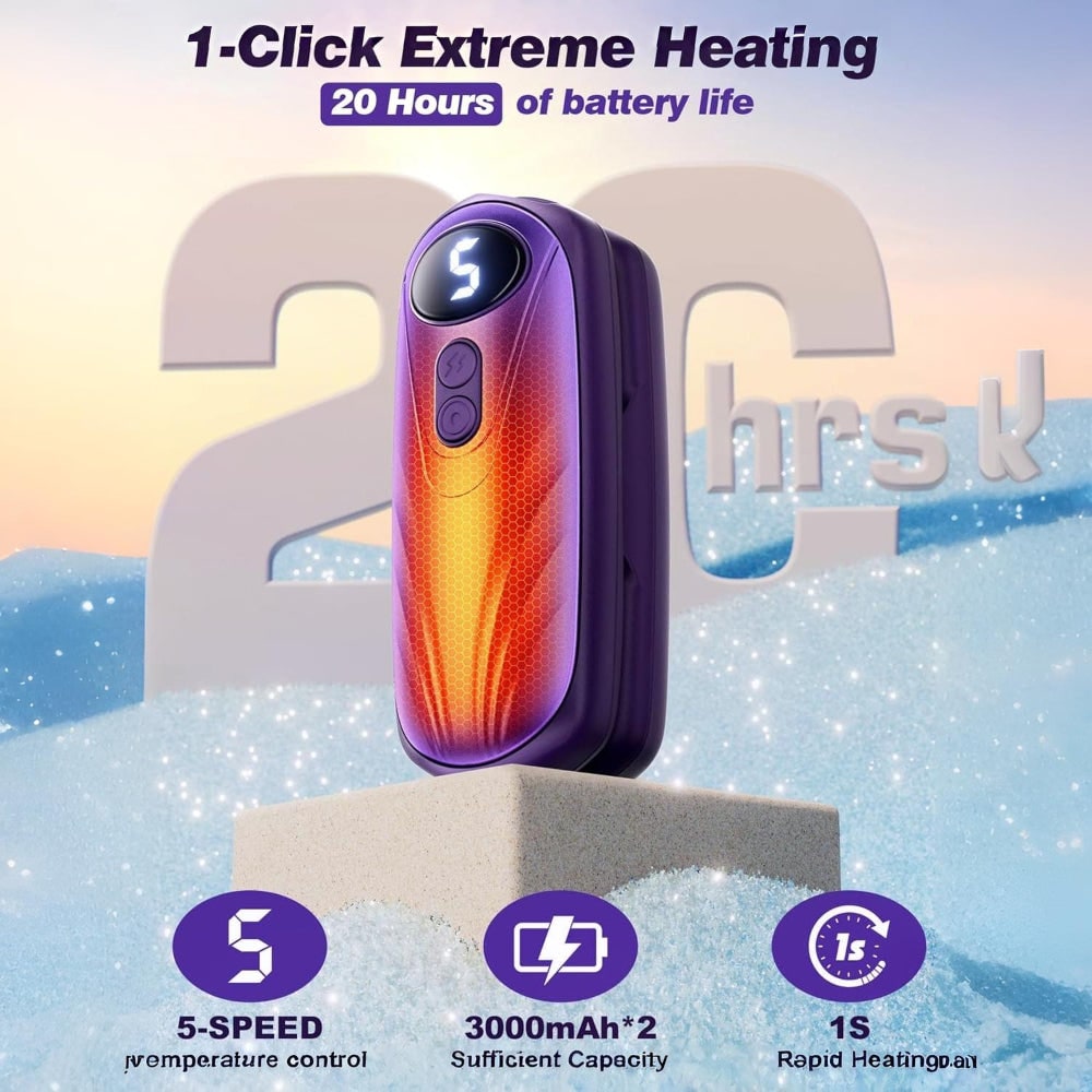 USB Hand Warmers 5-Heat LED Display Pocket Heaters Rechargeable Set 2-Pack for Skiing Winter Commute | Thomler