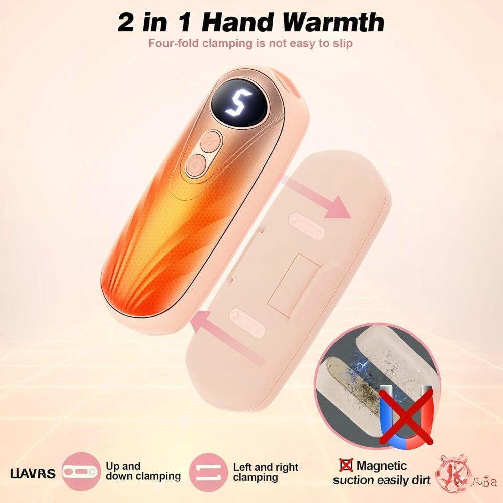 USB Hand Warmers 5-Heat LED Display Pocket Heaters Rechargeable Set 2-Pack for Skiing Winter Commute | Thomler