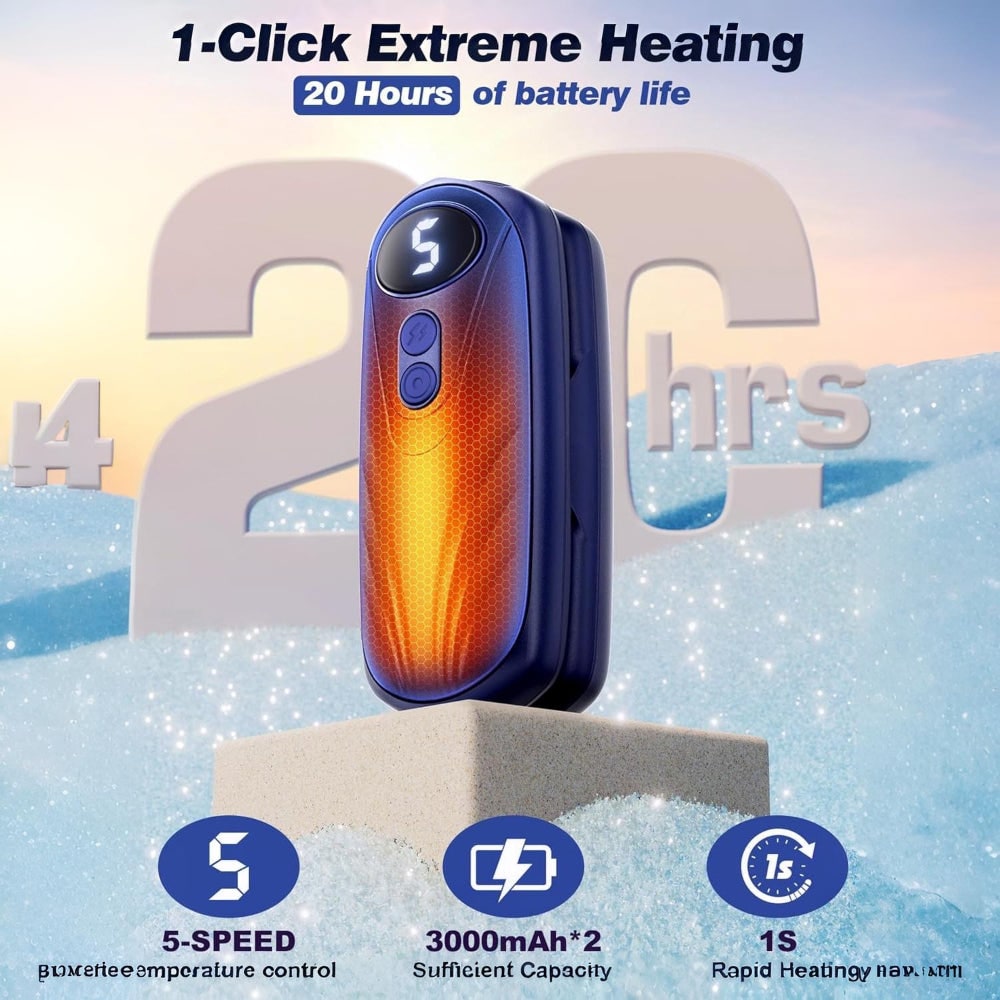 USB Hand Warmers 5-Heat LED Display Pocket Heaters Rechargeable Set 2-Pack for Skiing Winter Commute | Thomler