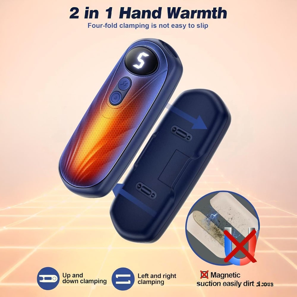 USB Hand Warmers 5-Heat LED Display Pocket Heaters Rechargeable Set 2-Pack for Skiing Winter Commute | Thomler