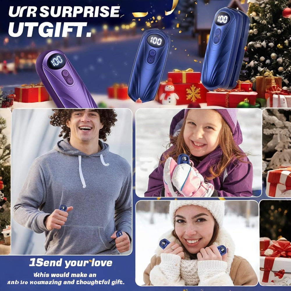 USB Hand Warmers 5-Heat LED Display Pocket Heaters Rechargeable Set 2-Pack for Skiing Winter Commute | Thomler