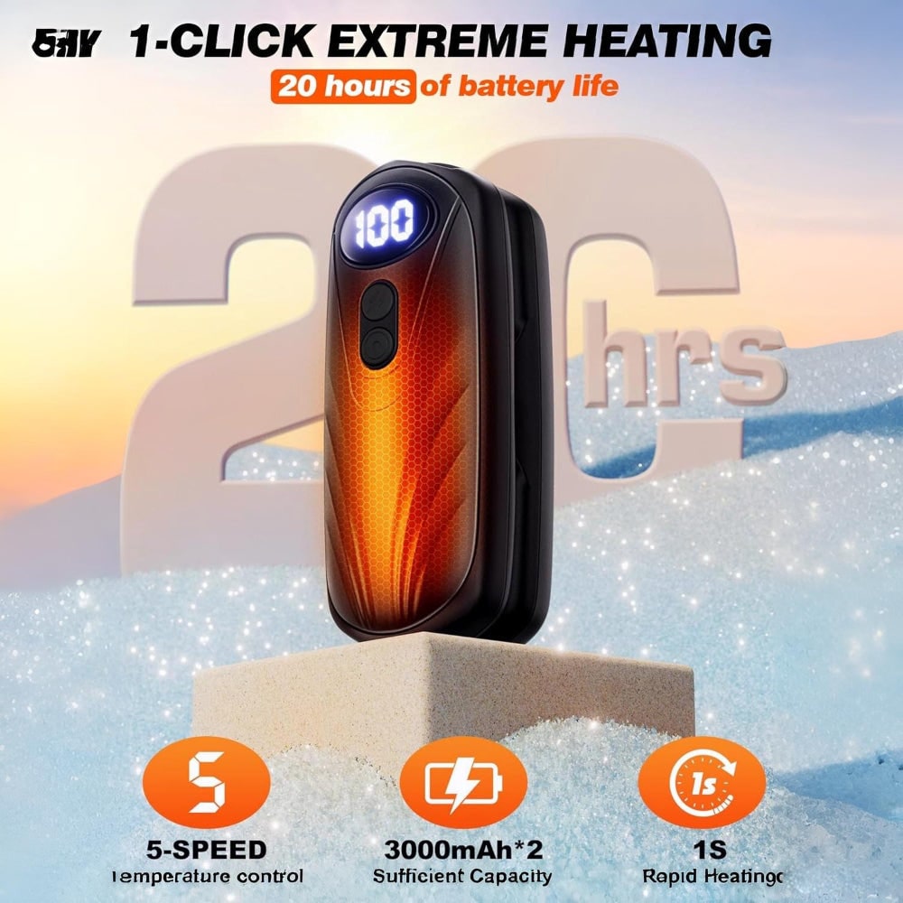 USB Hand Warmers 5-Heat LED Display Pocket Heaters Rechargeable Set 2-Pack for Skiing Winter Commute | Thomler