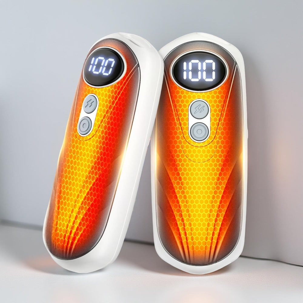 USB Hand Warmers 5-Heat LED Display Pocket Heaters Rechargeable Set 2-Pack for Skiing Winter Commute | Thomler
