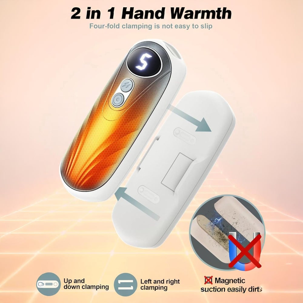 USB Hand Warmers 5-Heat LED Display Pocket Heaters Rechargeable Set 2-Pack for Skiing Winter Commute | Thomler