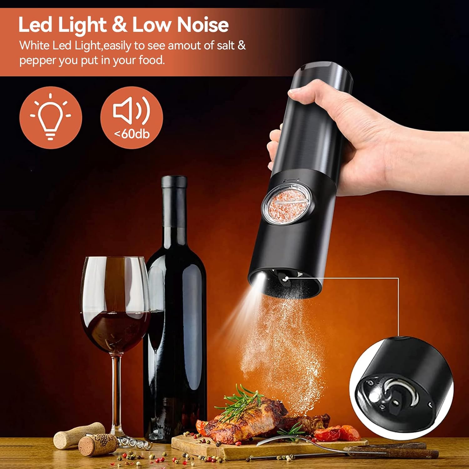 USB Rechargeable Electric Grinder Mill for Spices and Seasonings – Automatic One-Touch Stainless Steel Mill with Adjustable Coarseness Setti | Thomler