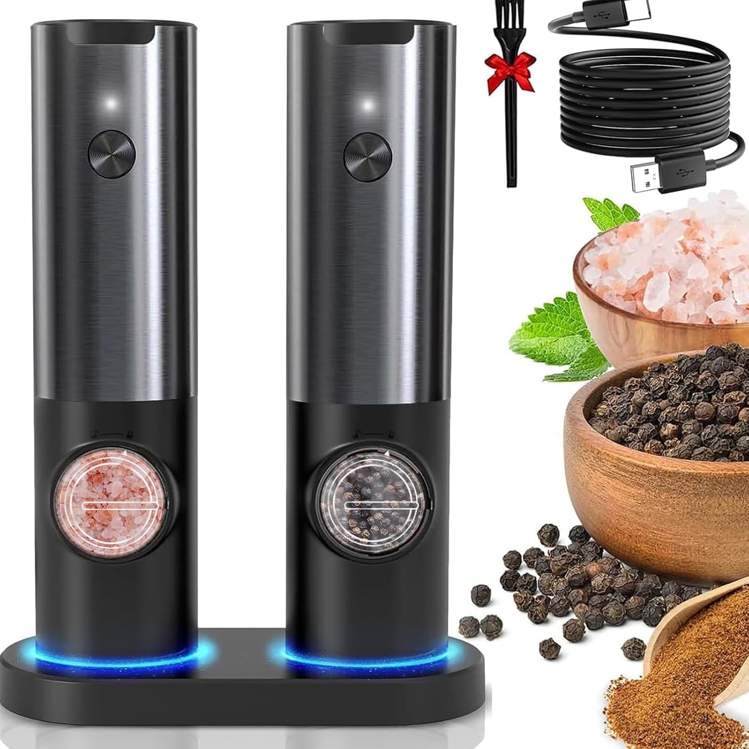 USB Rechargeable Electric Grinder Mill for Spices and Seasonings – Automatic One-Touch Stainless Steel Mill with Adjustable Coarseness Setti | Thomler