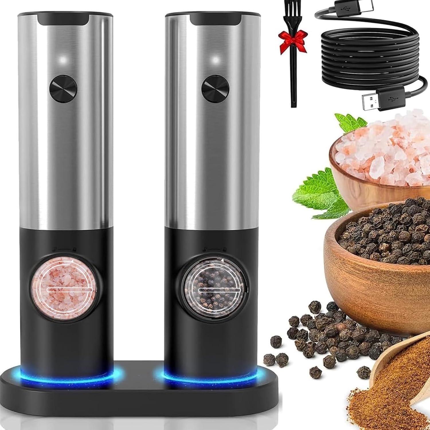 USB Rechargeable Electric Grinder Mill for Spices and Seasonings – Automatic One-Touch Stainless Steel Mill with Adjustable Coarseness Setti | Thomler