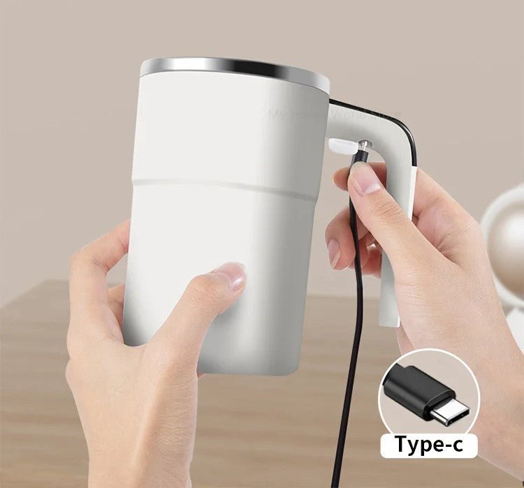 Automatic Battery-Powered Travel Mug with Magnetic Mixer & LED Temp Display for Hot Beverages Anywhere | Thomler