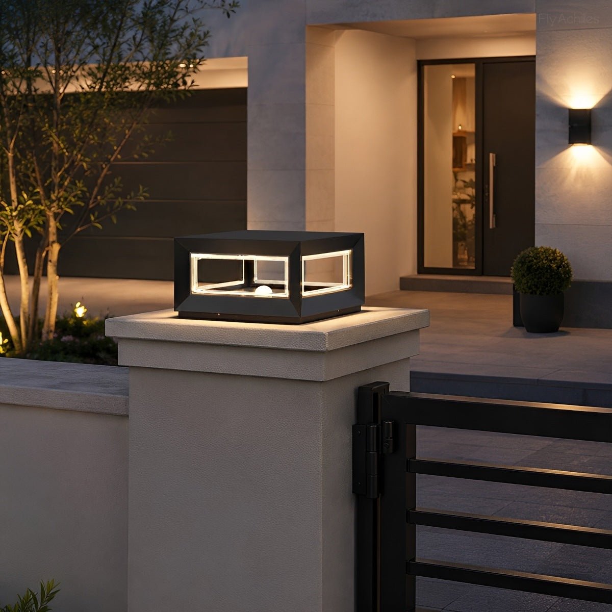 Weather-Resistant LED Column Cap Fixture for Deck Railing Pillars & Pathways – Steel Housing, Choice of Solar or Wired Installation | Thomler