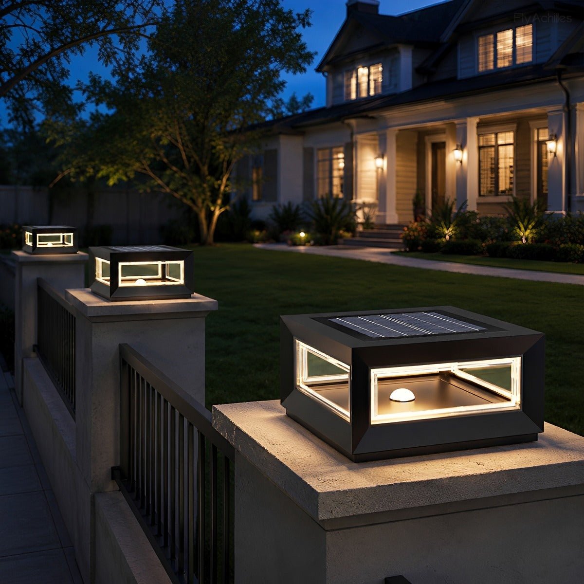 Weather-Resistant LED Column Cap Fixture for Deck Railing Pillars & Pathways – Steel Housing, Choice of Solar or Wired Installation | Thomler