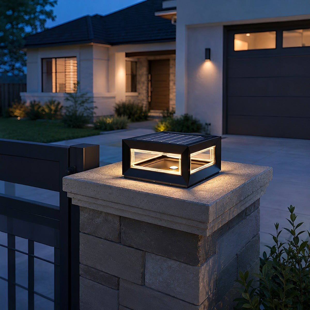 Weather-Resistant LED Column Cap Fixture for Deck Railing Pillars & Pathways – Steel Housing, Choice of Solar or Wired Installation | Thomler