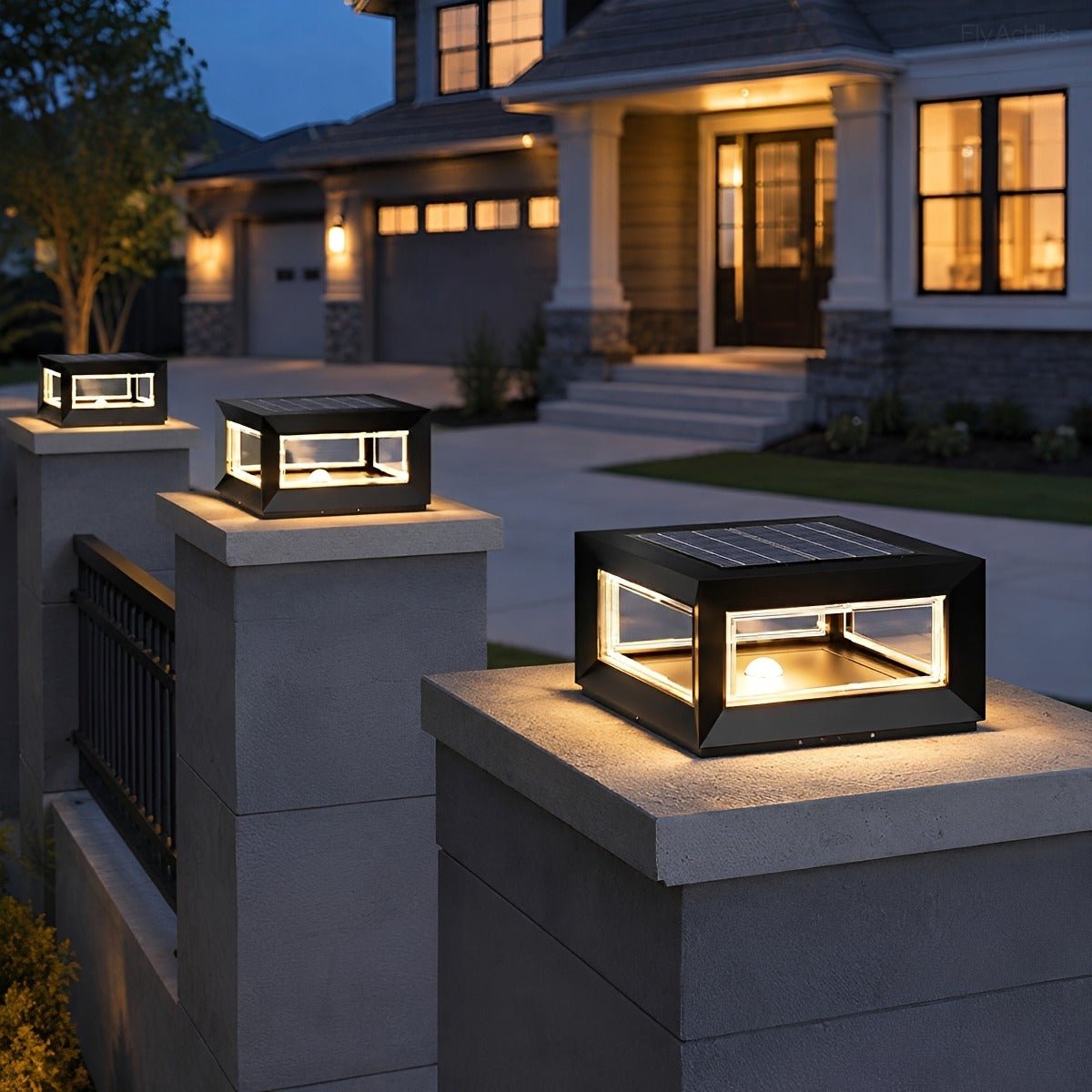 Weather-Resistant LED Column Cap Fixture for Deck Railing Pillars & Pathways – Steel Housing, Choice of Solar or Wired Installation | Thomler