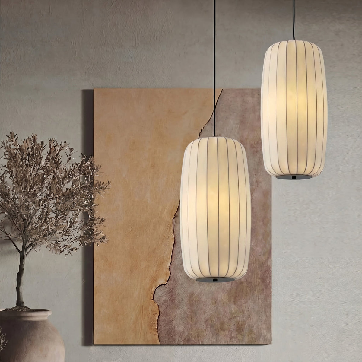 Sculptural Silk Pendant Light Fixture Adjustable Warm White LED – Modern Hanging Ceiling Lamp for Dining Living Room | Thomler