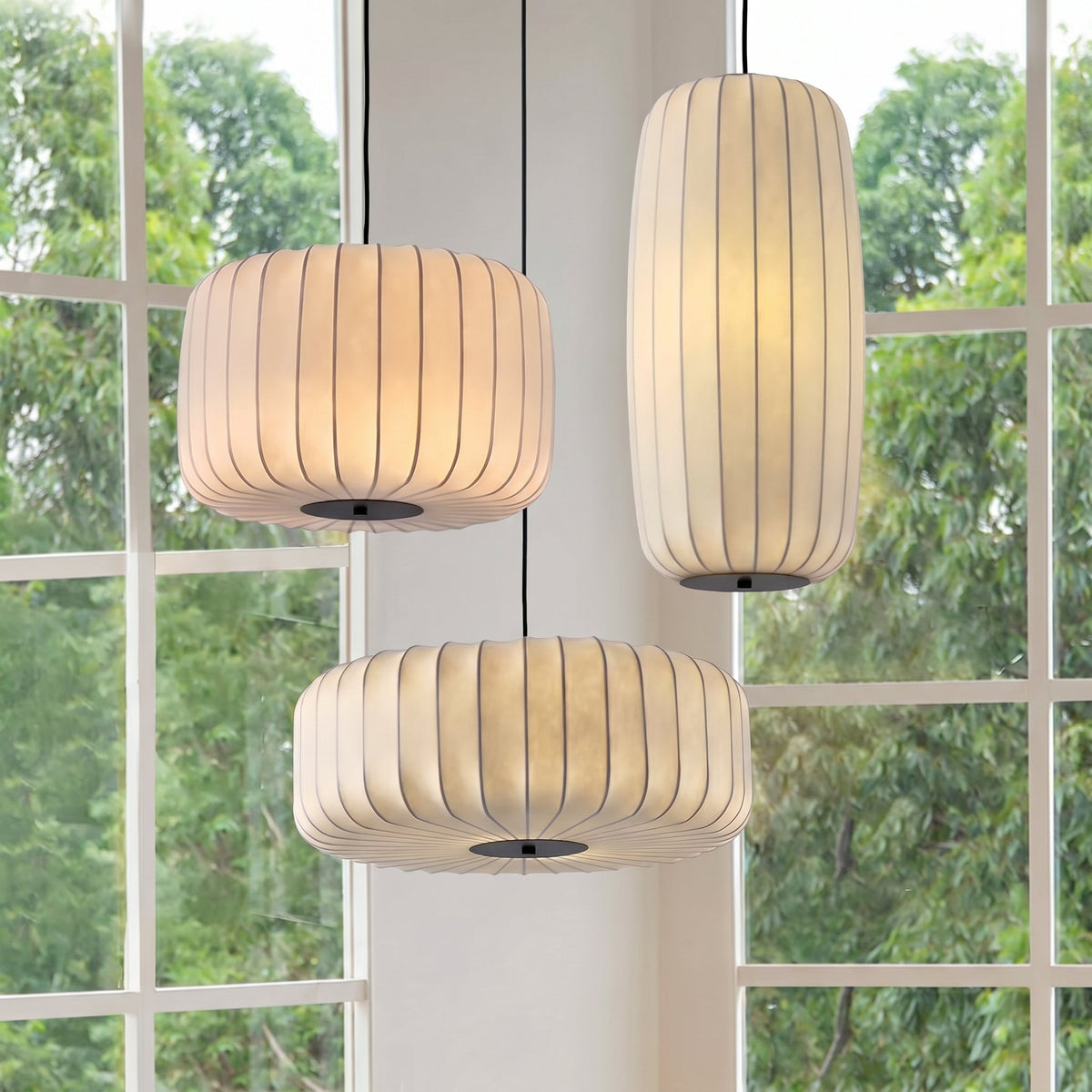 Sculptural Silk Pendant Light Fixture Adjustable Warm White LED – Modern Hanging Ceiling Lamp for Dining Living Room | Thomler