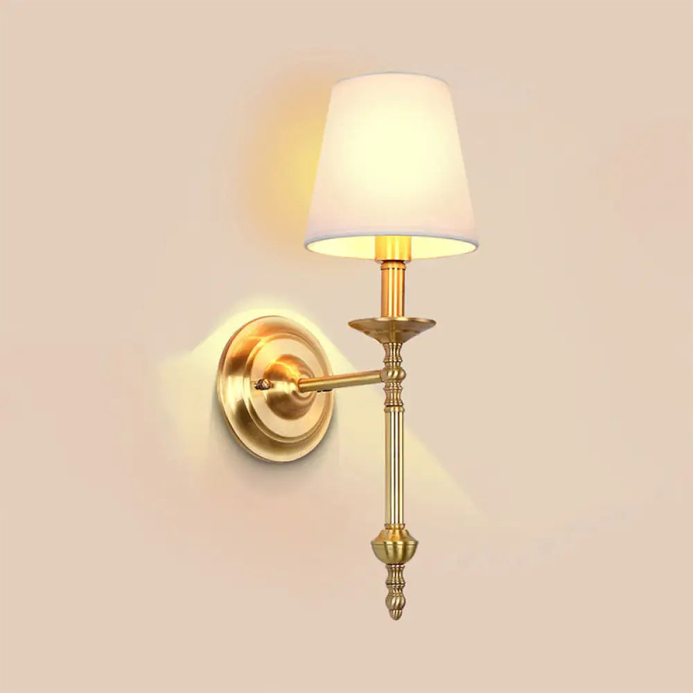 Fabric Cone Wall Sconce Single or Double Light Fixture Gold Metal Finish for Bedroom Living Room Hallway Entryway Traditional Home Lighting | Thomler