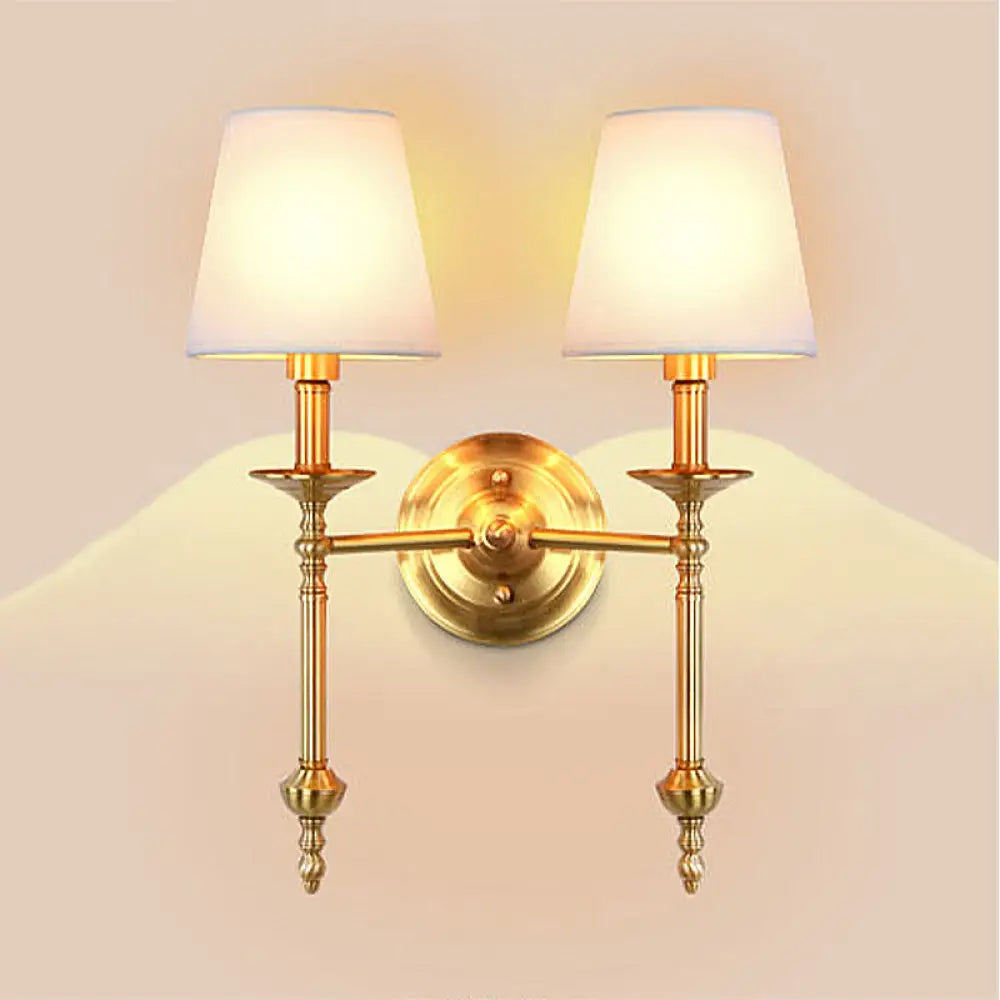 Fabric Cone Wall Sconce Single or Double Light Fixture Gold Metal Finish for Bedroom Living Room Hallway Entryway Traditional Home Lighting | Thomler