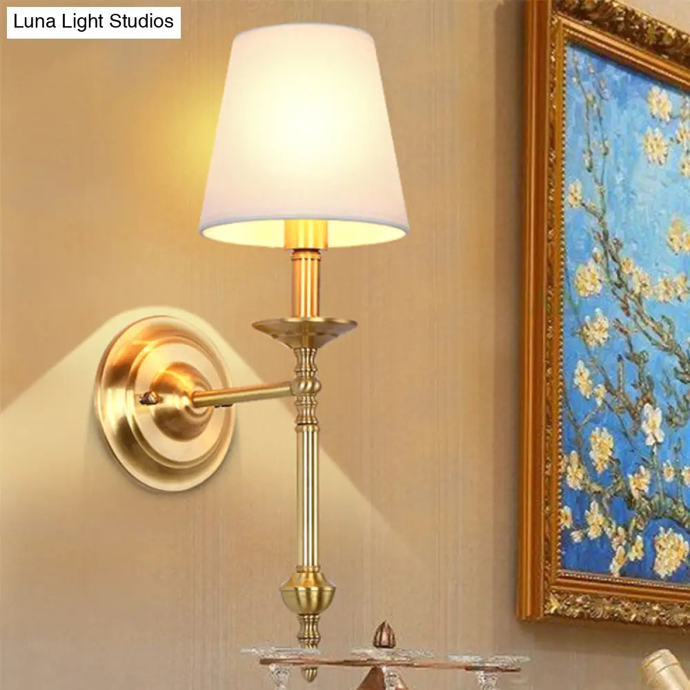 Fabric Cone Wall Sconce Single or Double Light Fixture Gold Metal Finish for Bedroom Living Room Hallway Entryway Traditional Home Lighting | Thomler