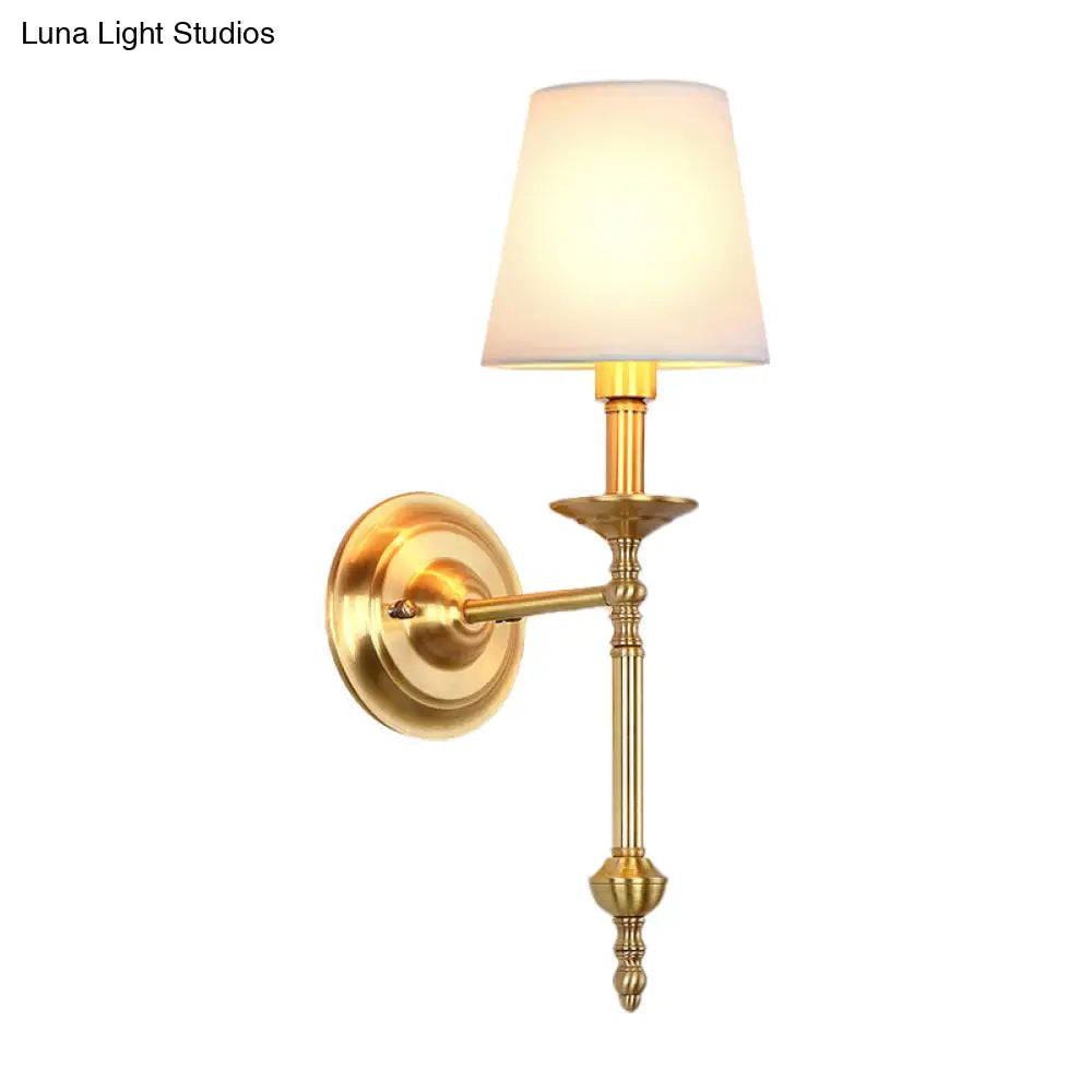 Fabric Cone Wall Sconce Single or Double Light Fixture Gold Metal Finish for Bedroom Living Room Hallway Entryway Traditional Home Lighting | Thomler