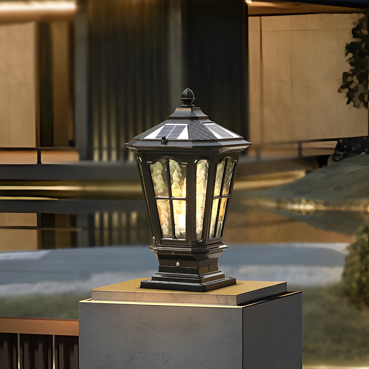Outdoor Lantern Cast Aluminium 43.0 cm Bronze Garden Driveway Solar Fence Post Light Waterproof LED | Thomler