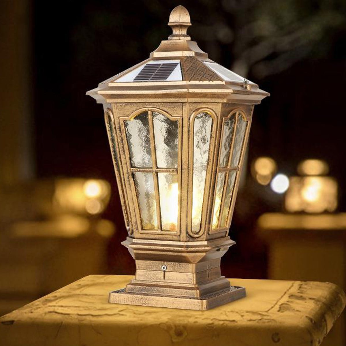 Outdoor Lantern Cast Aluminium 43.0 cm Bronze Garden Driveway Solar Fence Post Light Waterproof LED | Thomler