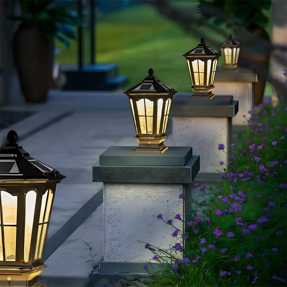 Outdoor Lantern Cast Aluminium 43.0 cm Bronze Garden Driveway Solar Fence Post Light Waterproof LED | Thomler