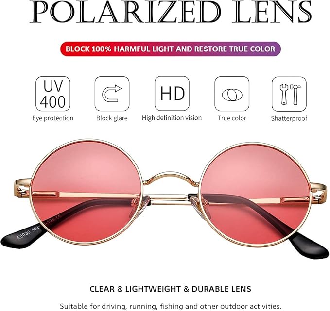 Circle Frame Polarized Sunglasses Anti-Glare UV Protection Vintage Round Eyewear for Outdoor Beach Festival Everyday Wear Men Women | Thomler