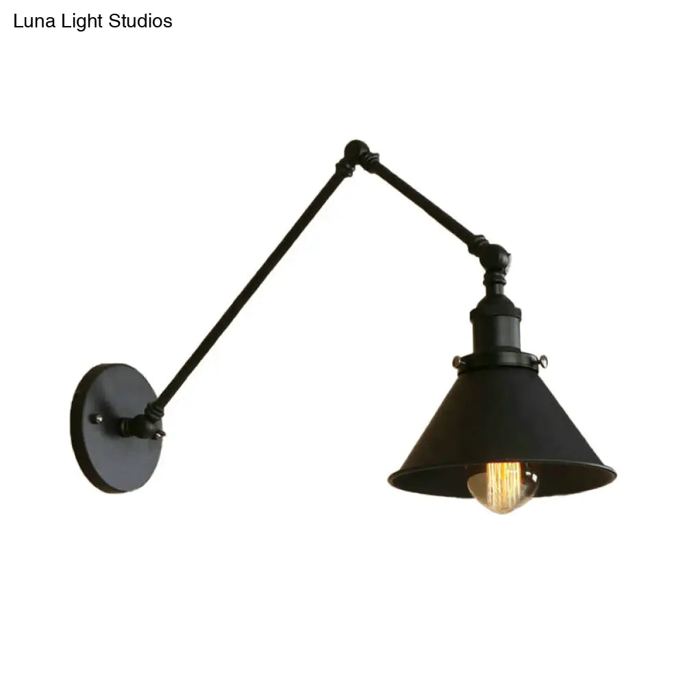 Adjustable Swing Arm Wall Sconce – Black Metal Cone Shade Light for Bedroom, Living Room & Hallway – Industrial Reading Lamp | Thomler