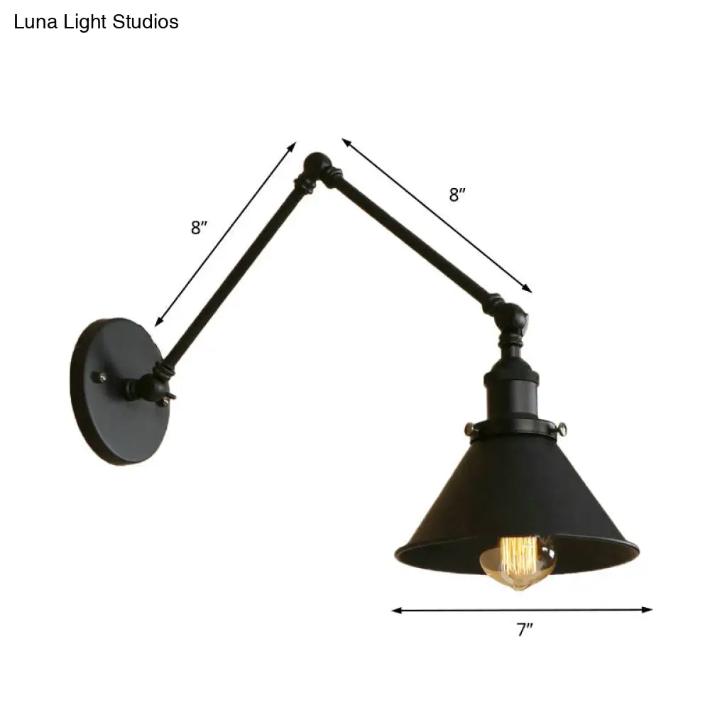 Adjustable Swing Arm Wall Sconce – Black Metal Cone Shade Light for Bedroom, Living Room & Hallway – Industrial Reading Lamp | Thomler