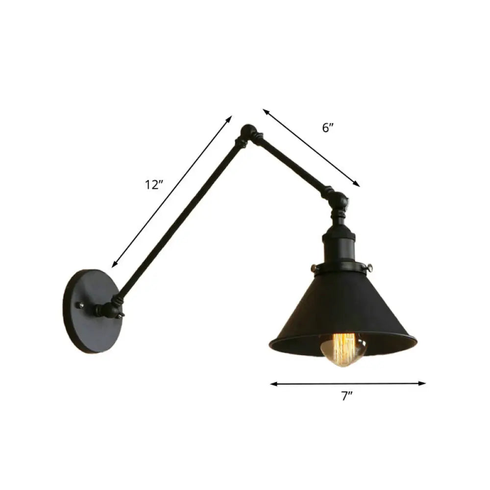 Adjustable Swing Arm Wall Sconce – Black Metal Cone Shade Light for Bedroom, Living Room & Hallway – Industrial Reading Lamp | Thomler
