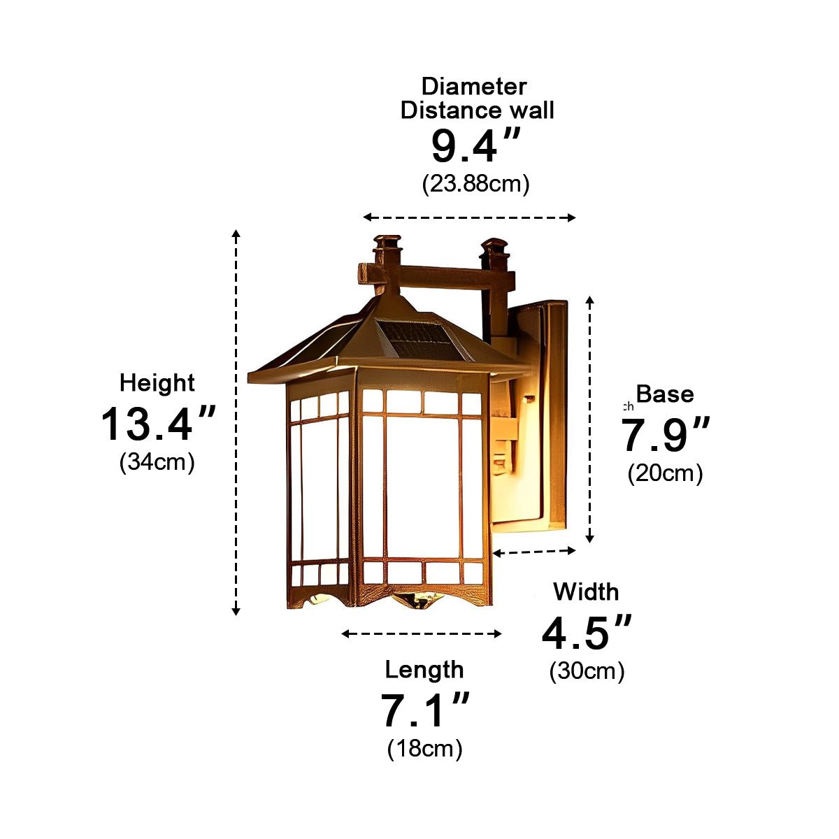 Wall Lamp Cast Aluminium 34.0 cm Black Outdoor Solar Patio Lantern Waterproof Garden Sconce With Remote Control | Thomler