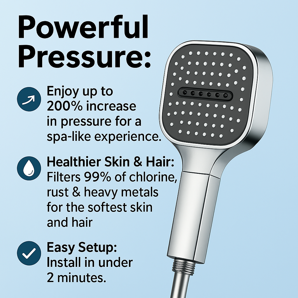 Shower Head with Built-In Water Filter & Adjustable Multi-Spray Modes for Softer Skin & Hair Care | Thomler